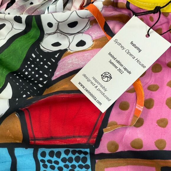 Swiminista X James Peter Henry girls Sydney print fringe swimsuit L New - Picture 3 of 6